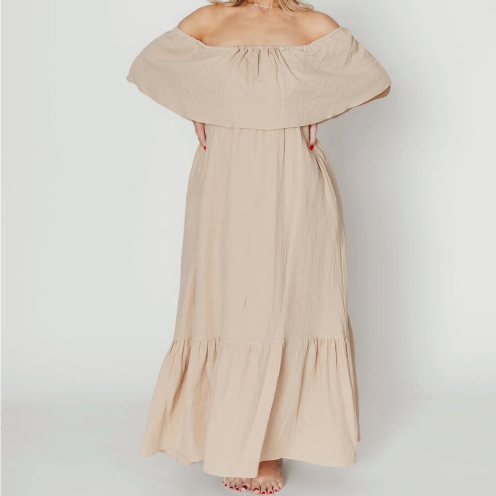 Josie 100% Cotton Maxi Dress in Beige - Bump & Nursing Friendly